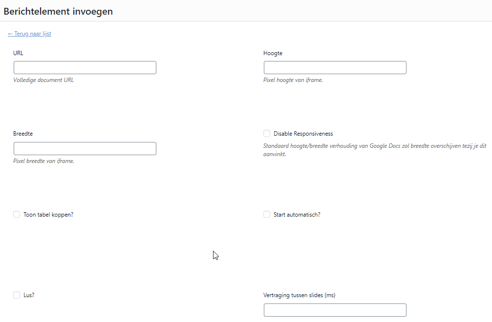 Editor berichtelement Google Docs