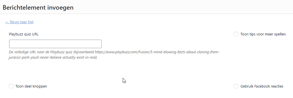 Editor berichtelement Playbuzz