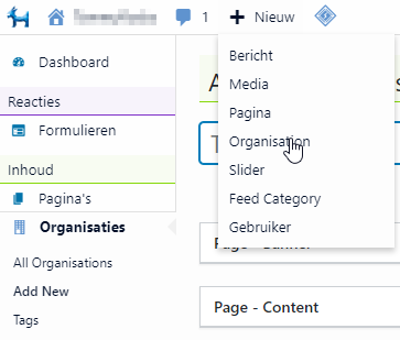 Inhoud organisatie aanmaken