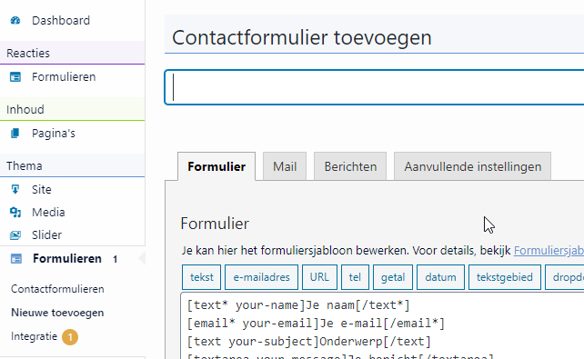 Thema formulier aanmaken
