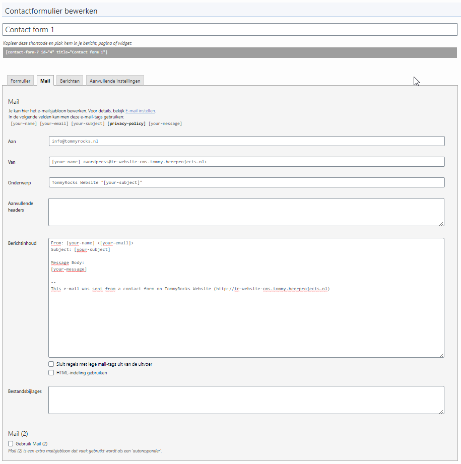 Thema formulier mail